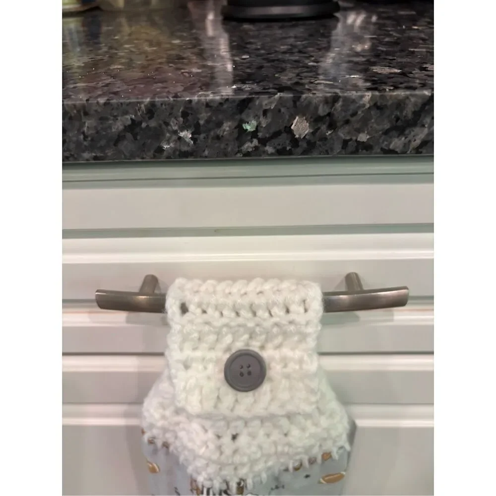 Crochet Top Kitchen Towel-Dogs gray towel